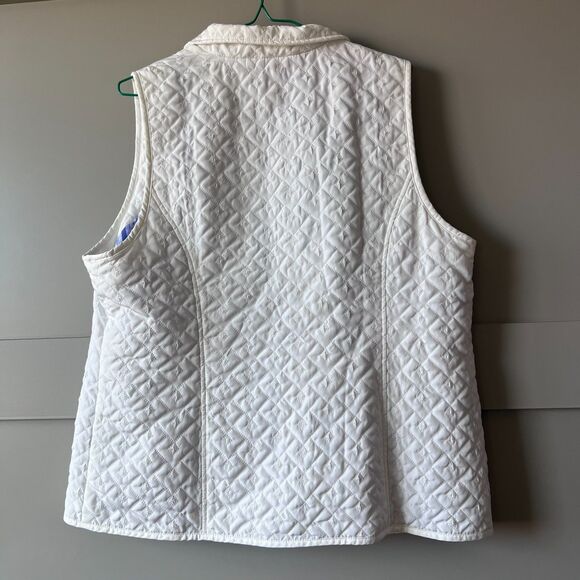Chico's Women's Ribbed Quilted Vest Sz 2 Large White Zip Collared Pocket Lined - Picture 5 of 13